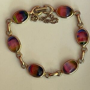 Gold-Tone Sarah Coventry Multicolor Oval Link Bracelet